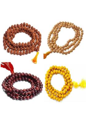 Nak401467 Combo Pack of Rudraksha Mala,Tulsi Mala ,Lal Chandan Mala ,Haldi mala 100% Original Beads 7-8 mm. Beads Wood Chain