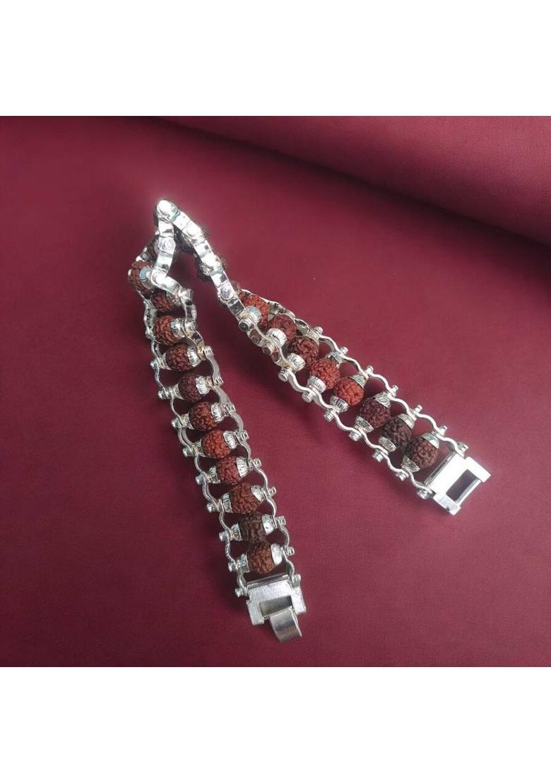 Rudraksha Beads Silver Coated Bracelet - Indya