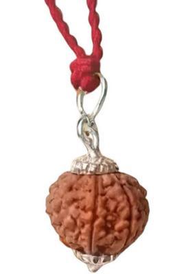 RIKIJAZ 5 Mukhi Rudraksha Nepali 100% Original Five Face Rudraksha Ruthratacham with Lab Silver Wood Pendant