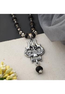 OM Nah Shivay Trishul Karungali Mala Silver Plated Brass Chain Set