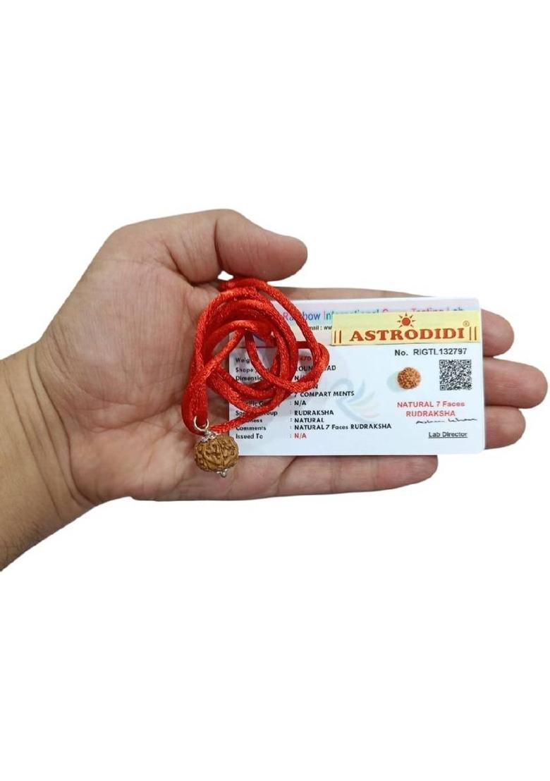 Astrodidi Original 7 Mukhi Rudraksha 100% Certified Seven Face Rudraksh With Red Thread Silver Wood Pendant - Indya