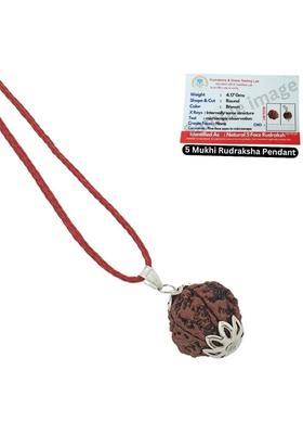 Rudra gems Jewellery 5 Mukhi Rudraksha Original Certified IGL || Original Seller Nepali Rudraksha Silver Beads Brass, Wood Pendant Set