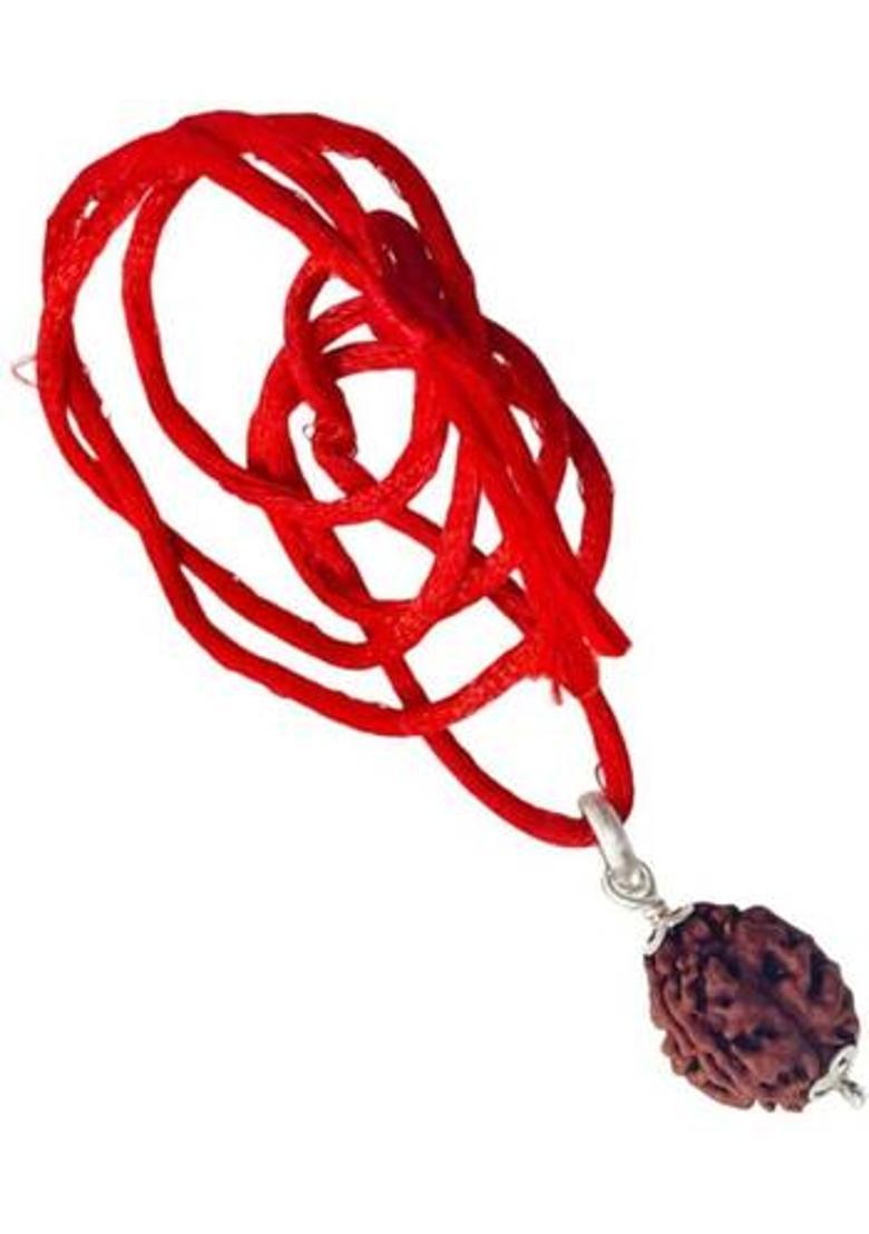 Fine Creation 3 Mukhi Rudraksha ( Three Mukhi ) Certified 100% Original Silver Wood Pendant - Indya