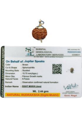 jupiter speaks 8 Mukhi Rudraksha Pendant Indonesia (Java) Lab Certified, 100% Original Eight Face Ruthratcham Bead Size 15-17 mm German Silver Color Brown for Men & Women Wood Pendant