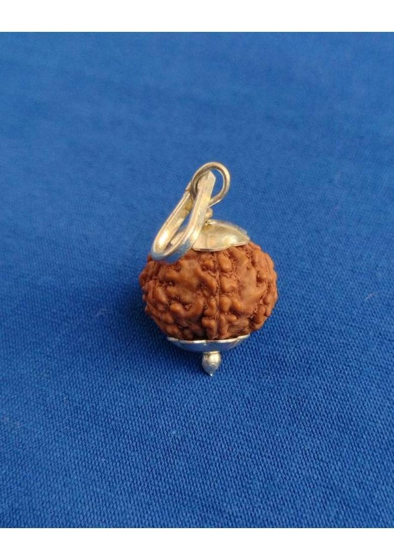 jupiter speaks 8 Mukhi Rudraksha Pendant Indonesia (Java) Lab Certified, 100% Original Eight Face Ruthratcham Bead Size 15-17 mm German Silver Color Brown for Men & Women Wood Pendant - Indya