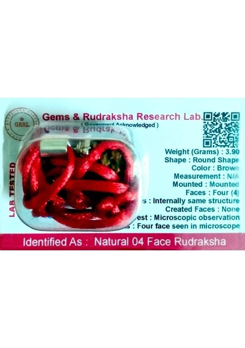 Premium 4 Mukhi Nepali Rudraksha Four Faced With Lab Tested Certificate Beads Sterling Silver Plated Wood Chain - Indya