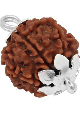 Astrodidi 4 Mukhi Rudraksha Nepali / Four Face Rudraksha Pendant With Lab Certificate Silver Wood Pendant