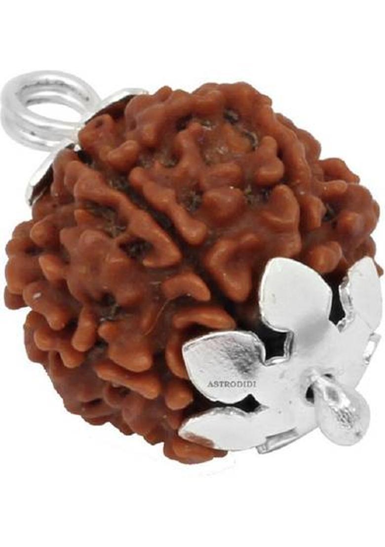 Astrodidi 4 Mukhi Rudraksha Nepali / Four Face Rudraksha Pendant With Lab Certificate Silver Wood Pendant - Indya