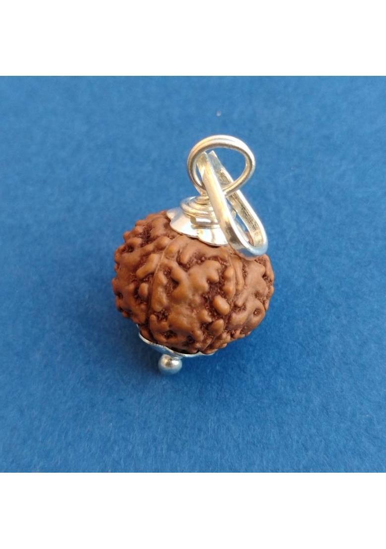 jupiter speaks 7 Mukhi Rudraksha 17mm Pendant Indonesian Natural Bead Lab Certified Unisex Silver Wood Pendant - Indya
