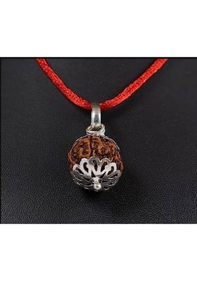JagatguruShop 3 Mukhi Rudraksha Three Face Rudraksha Original Nepali Bead With Metal Capping Wood Pendant