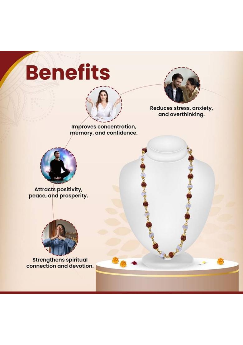 Rudraksha Sphatik Mala-Unisex Original 108 Beads Rudraksha & Sphatik Mala Wear Pearl Crystal Chain - Indya