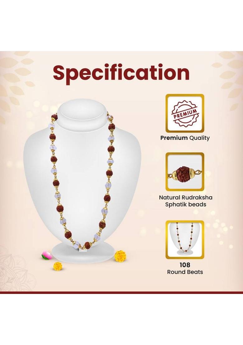 Rudraksha Sphatik Mala-Unisex Original 108 Beads Rudraksha & Sphatik Mala Wear Pearl Crystal Chain - Indya