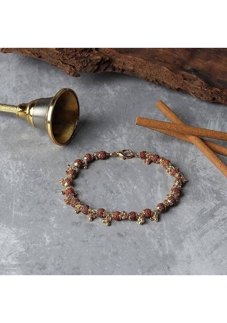 Brass, Rudraksha Beads Gold-plated Bracelet - Indya