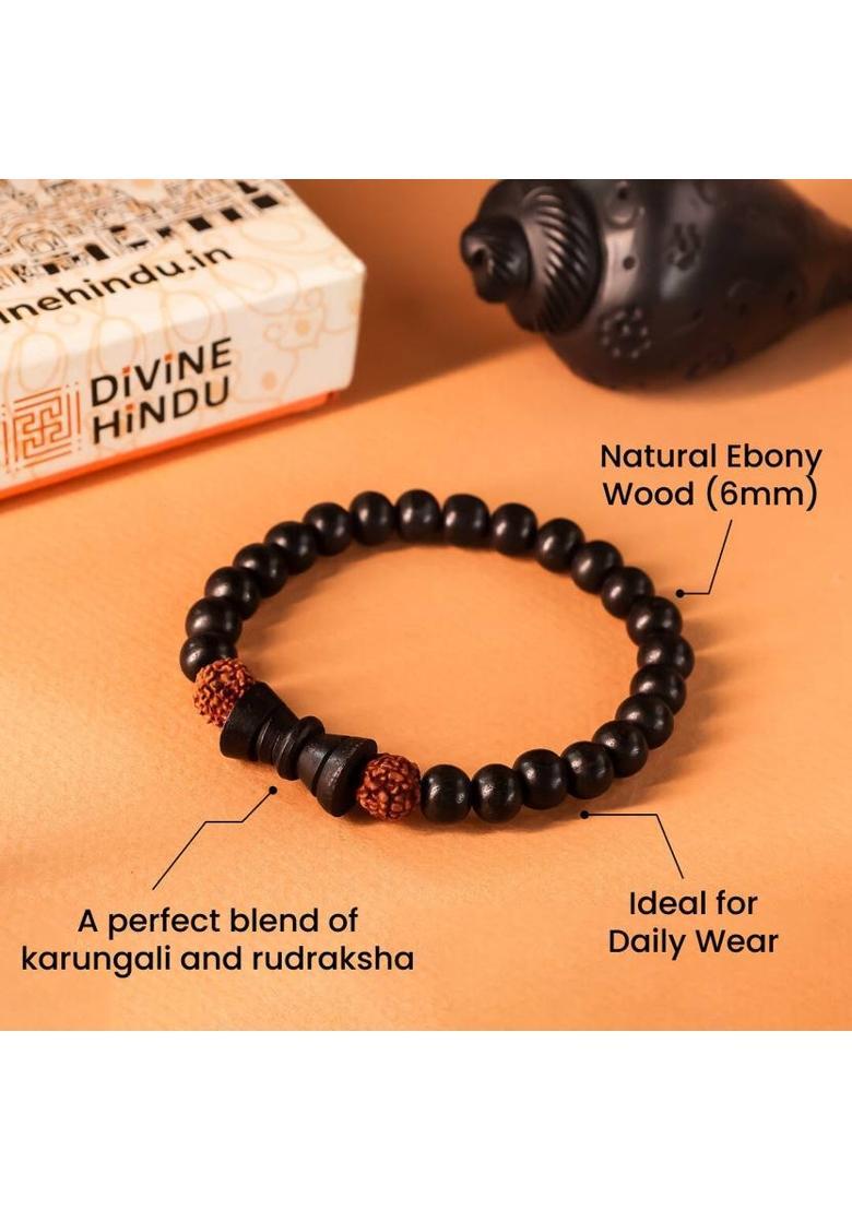 Wood, Rudraksha Beads Charm Bracelet - Indya