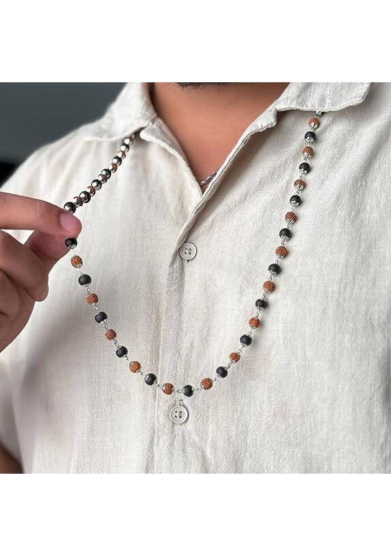 Original Rudraksha with Karungali Mala silver caped pack of 2 Wood, Rudraksha Chain - Indya