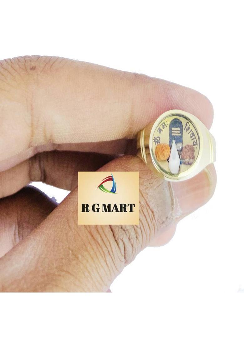 Ashtadhatu Shivling Rudraksha With Para Gold Plated Yantra Jadit Brass Gold Plated Ring - Indya