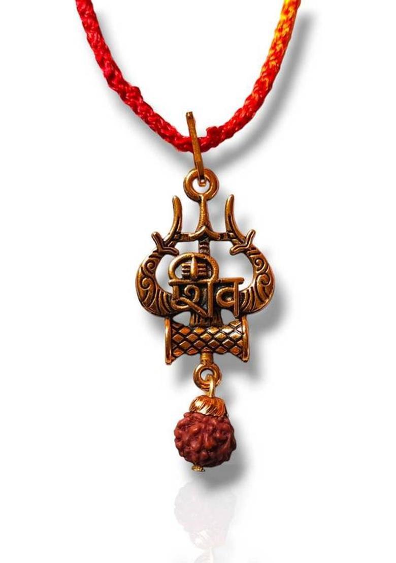 Vanishree World Lord Shiv Trishul Rudraksha Mahadev Locket with Resam Dori for Men and Women Gold-plated Alloy Locket - Indya