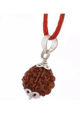 RIKIJAZ Nepali 5 Mukhi Rudraksha Pendant Certified Original Five Face Rudraksha with Lab Silver Wood Pendant