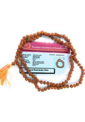 Lab Certified 5 Mukhi Rudraksha Mala for Men/Women Wearing (5mm, Rare Small Bead Size, Neck Length, 108+1 Beads) - 100% Natural Brown Rudraksha Beads Wood Chain