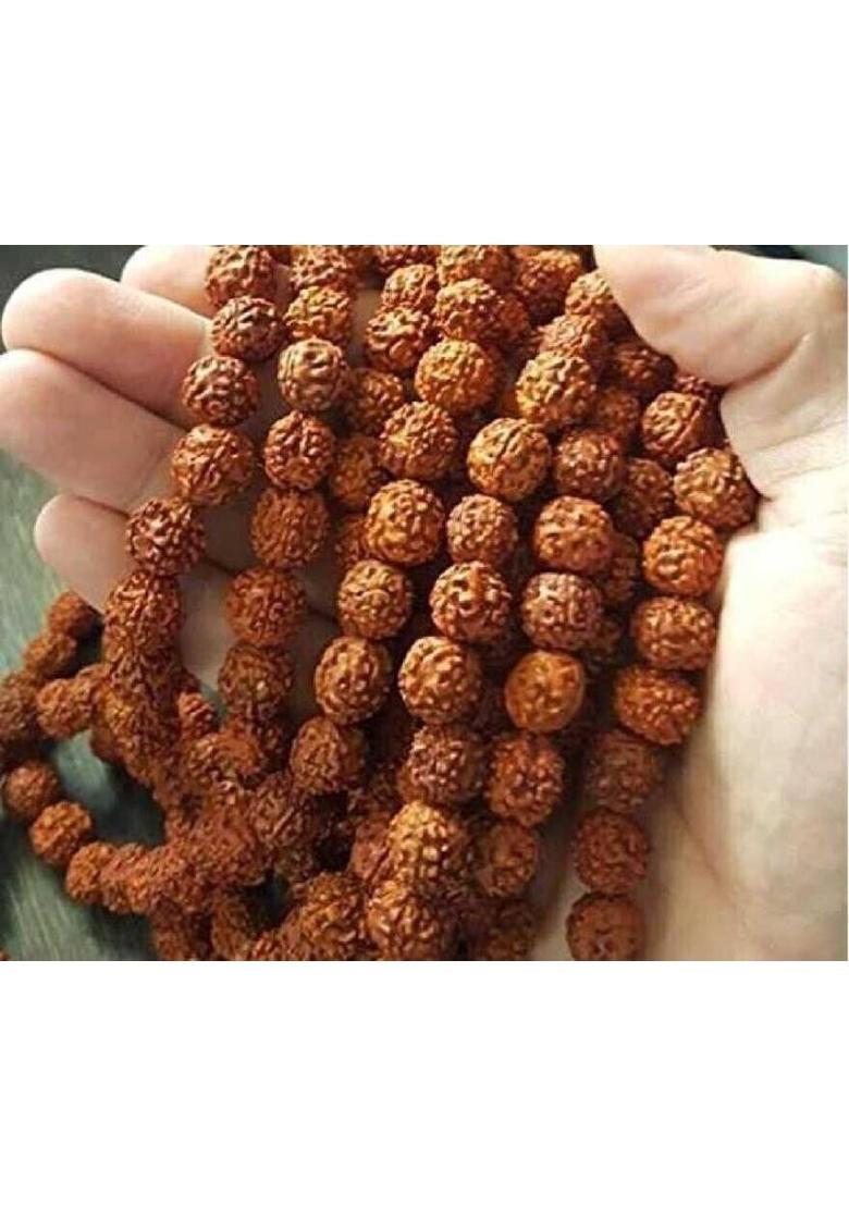Original 5 Mukhi Rudraksha Certified Natural 8mm Japa Mala 108 Beads Beads Wood Chain - Indya