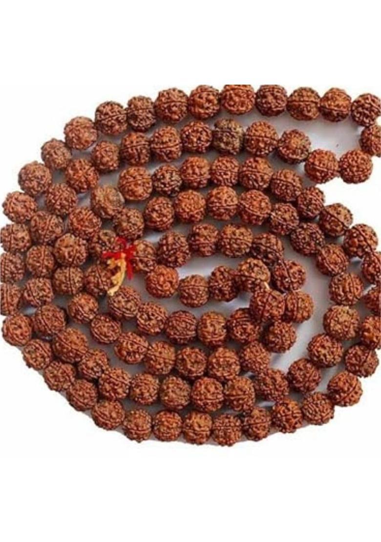 Original 5 Mukhi Rudraksha Certified Natural 8mm Japa Mala 108 Beads Beads Wood Chain - Indya