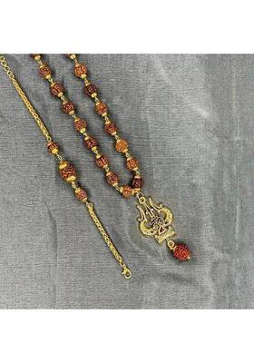 OM Shiva Trishool Necklace With 3 Brown Beads Bracelet Combo For Men & Women Gold-plated Plated Rudraksha Necklace