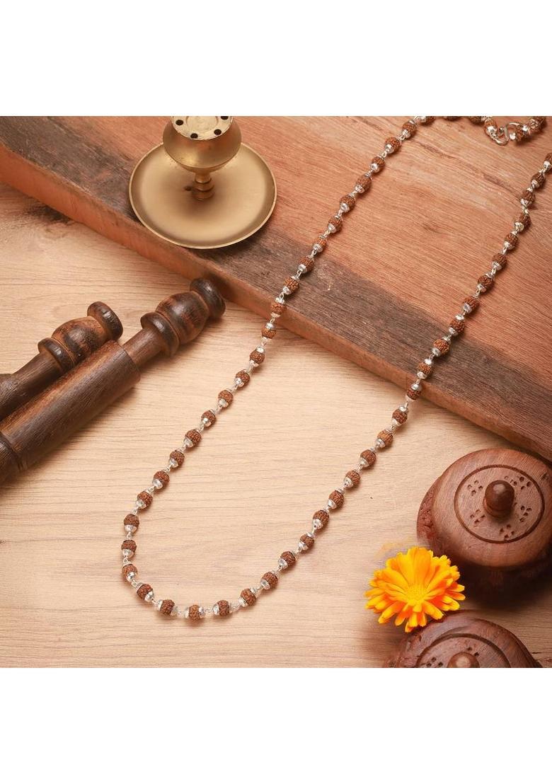 Silver Plated Elegant Rudraksha Mala Silver Plated Brass Necklace - Indya