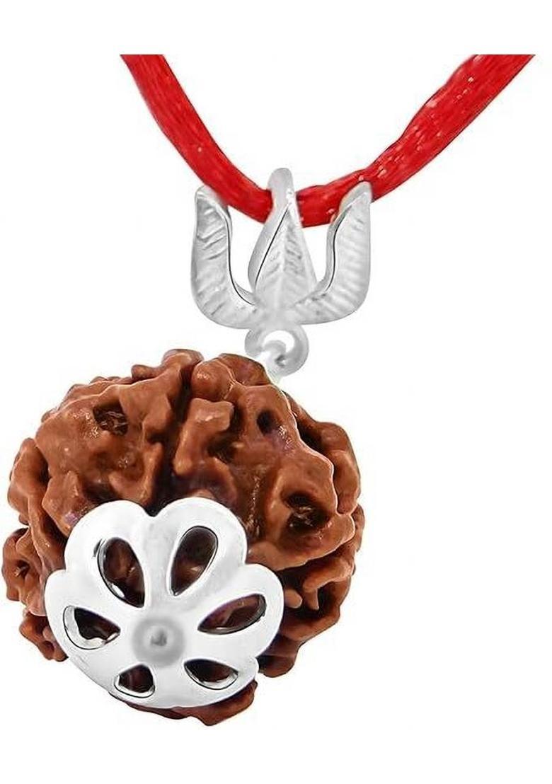 Beautum 5 Mukhi Rudraksha Nepali With Capped Five Face Rudraksha Silver Wood Pendant - Indya