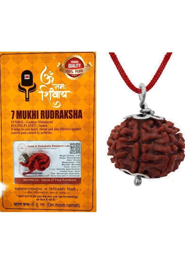 Rudram 7 Face Rudraksha with Handmade Silver Capping Wood Locket Set - Indya