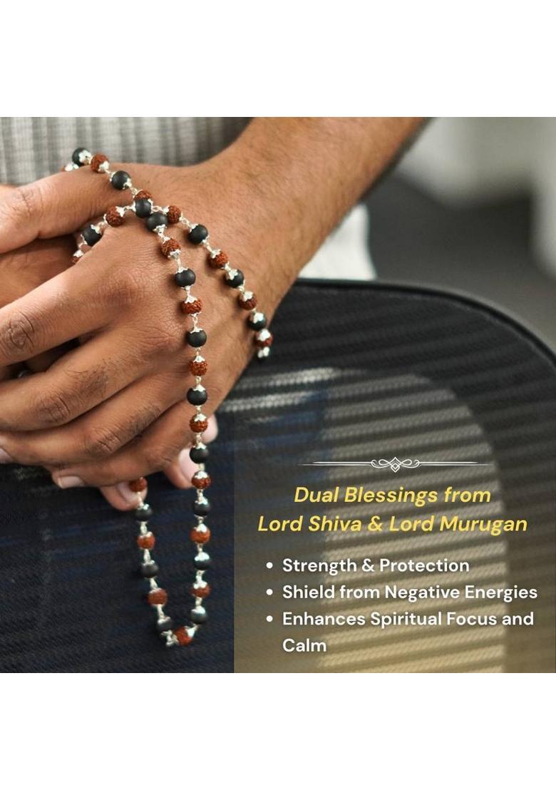 Silver Plated Divya Rudraksha Karungali Mala Silver Plated Wood Necklace - Indya