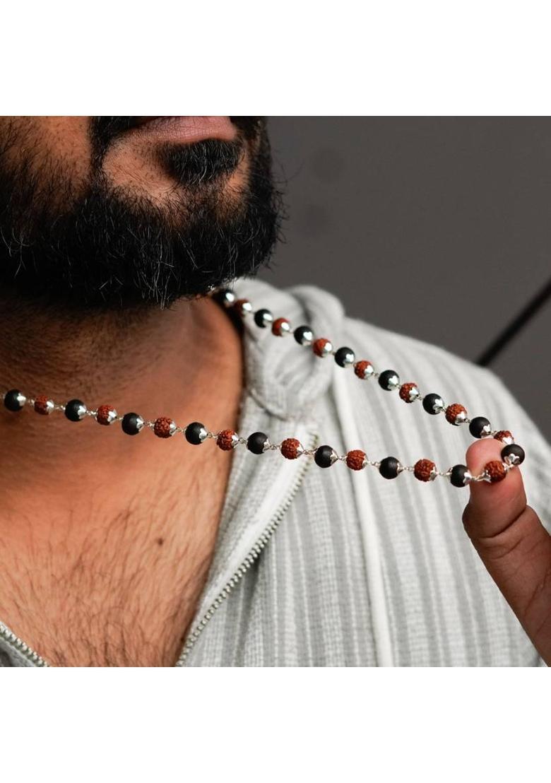 Silver Plated Divya Rudraksha Karungali Mala Silver Plated Wood Necklace - Indya
