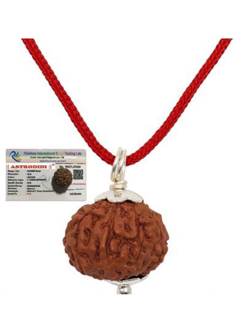 Astrodidi Original Certified 7 Mukhi Rudraksha Pendant | Seven Face Rudraksha Lab Report Silver Wood Pendant - Indya