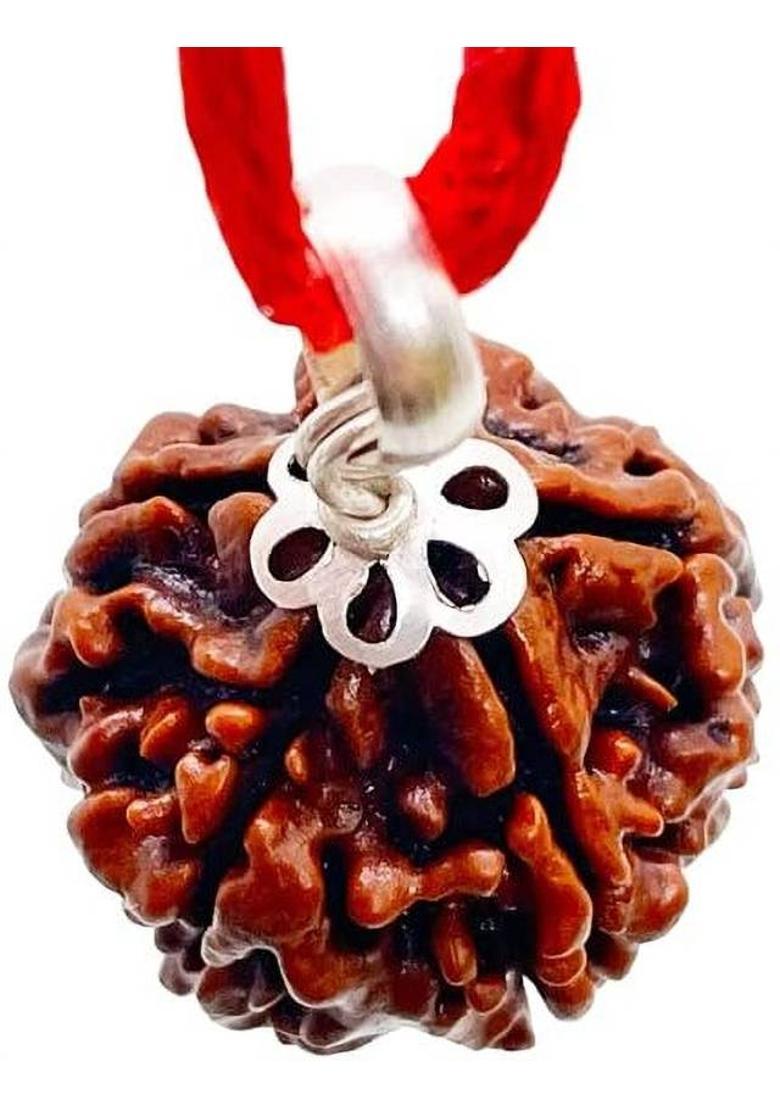 Beautum 5 Mukhi Pure Rudrakha Capped with Metal Nepali Beads Silver Wood Pendant - Indya