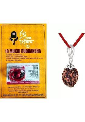 HARIDWARR 10 Mukhi Rudraksha Original and Natural with Lab Report Silver Wood Pendant Wood Locket