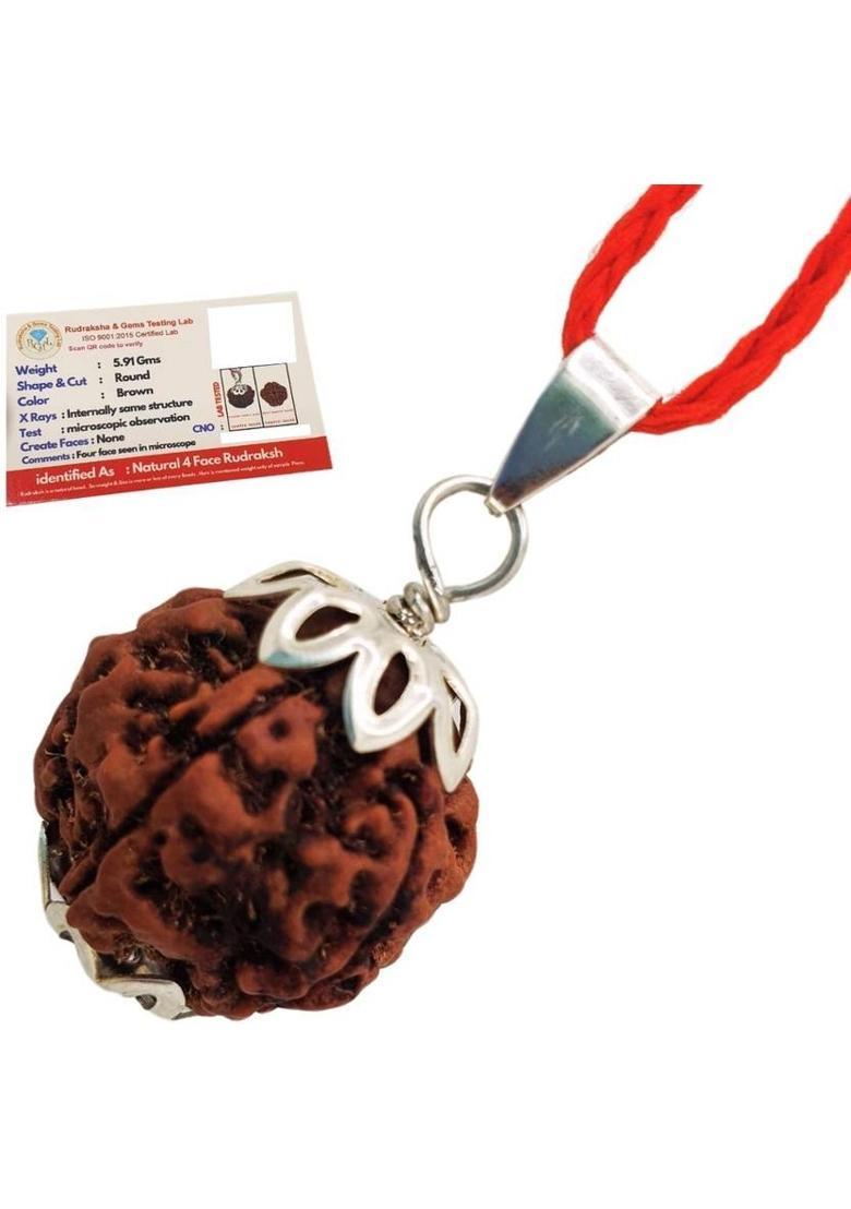 AstroVidhanart Original 04 Four Mukhi Rudraksha/Natural 04 Face Rudraksha Silver Beads Brass, Wood Pendant - Indya