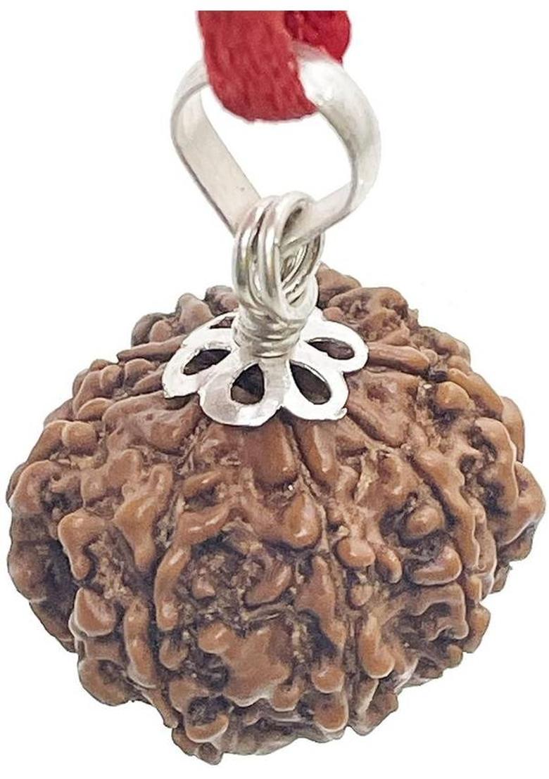 HARIDWARR 9 Mukhi Rudraksha Original and Natural with Lab Report Silver Wood Pendant Wood Locket - Indya