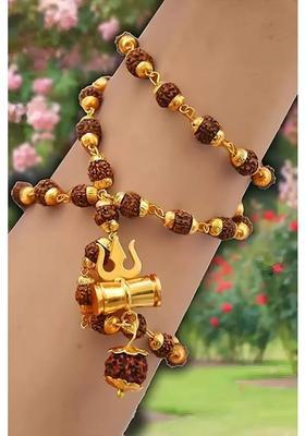 Religious Jewelry Damru Locket With Puchmukhi Rudraksha Mala Chain For Men Gold-plated Plated Brass Chain