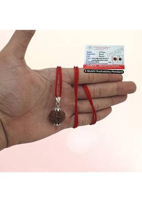 Kuttumb Gems & Jewels 100% Original five Face Rudraksha (5 Mukhi Rudraksh) Natural Silver Beads Brass, Wood Locket Set