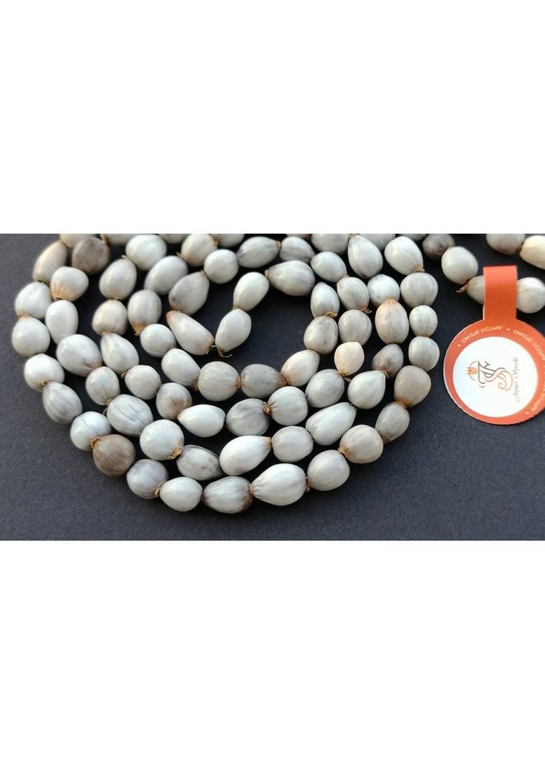 Original Vaijanti Mala Without Rudraksha for Japa Puja and Neck Wearing, 100% Pure 108+1 Nos Vaijayanti Beads Size 7-8 mm, Color Off White, Un-Knotted Rosary for Men and Women Wood Chain - Indya