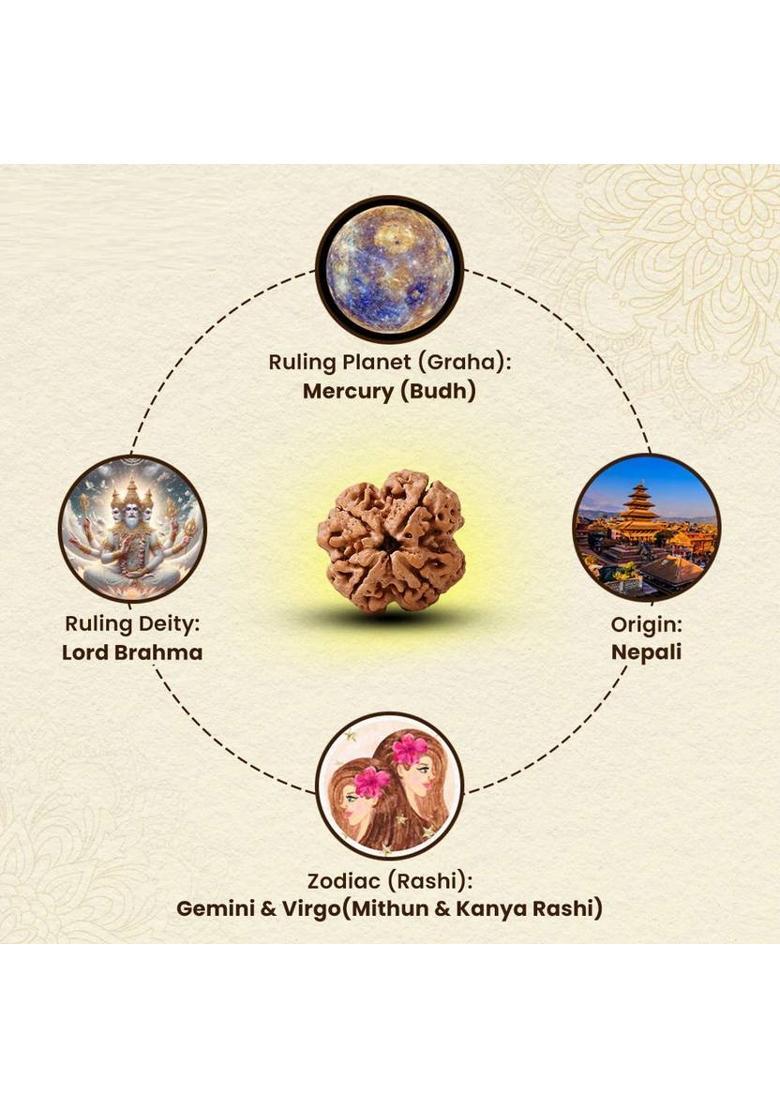 AJ Articles 100 % Original & Natural four Face / 4 Mukhi Rudraksha Beads Wood Pendant Set - Indya