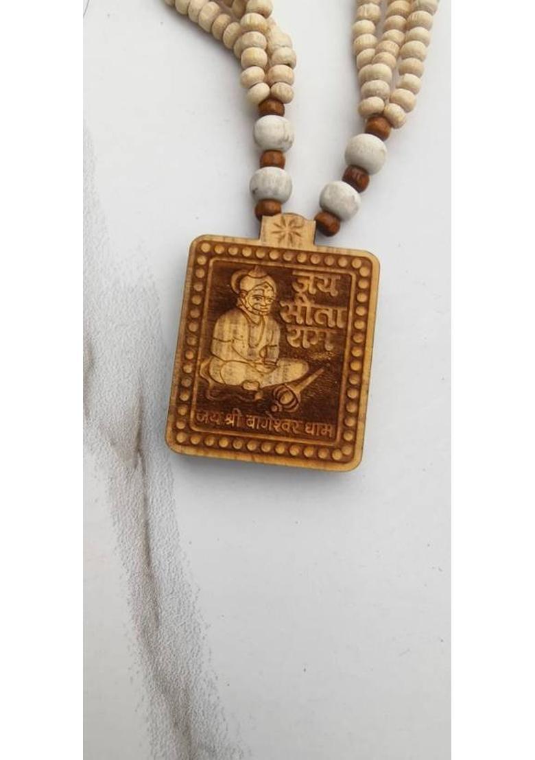 Tulsi Mala Original Natural Wood Bageshwar dham hanuman ji Tulsi Kanthi Mala Beads Wood Chain Set - Indya