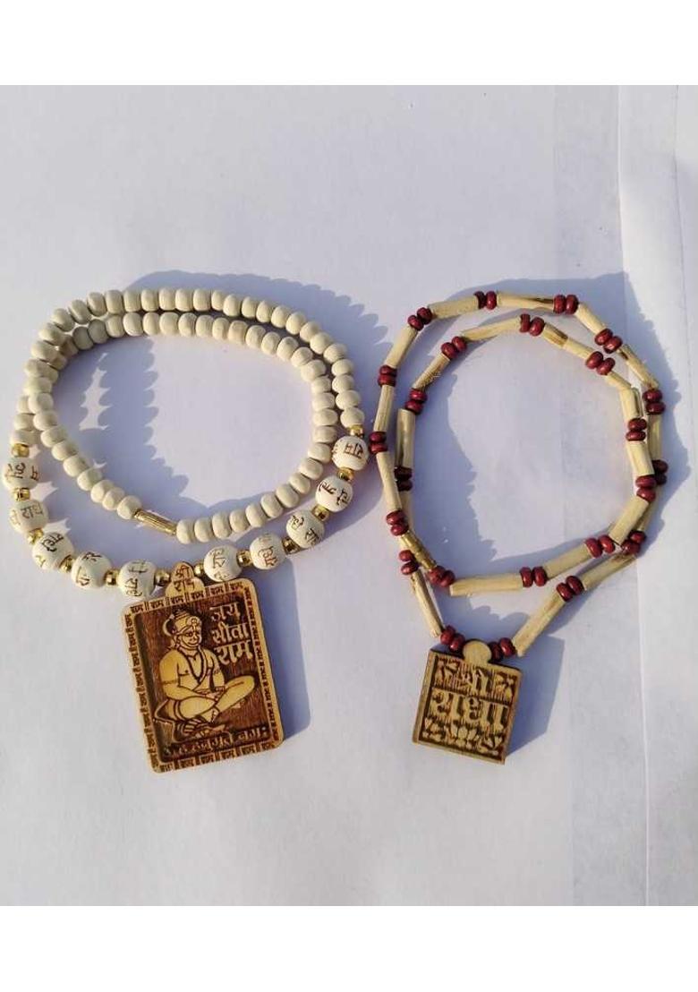 Tulsi Mala Original Natural Wood Bageshwar dham hanuman ji Tulsi Kanthi Mala Beads Wood Chain Set - Indya