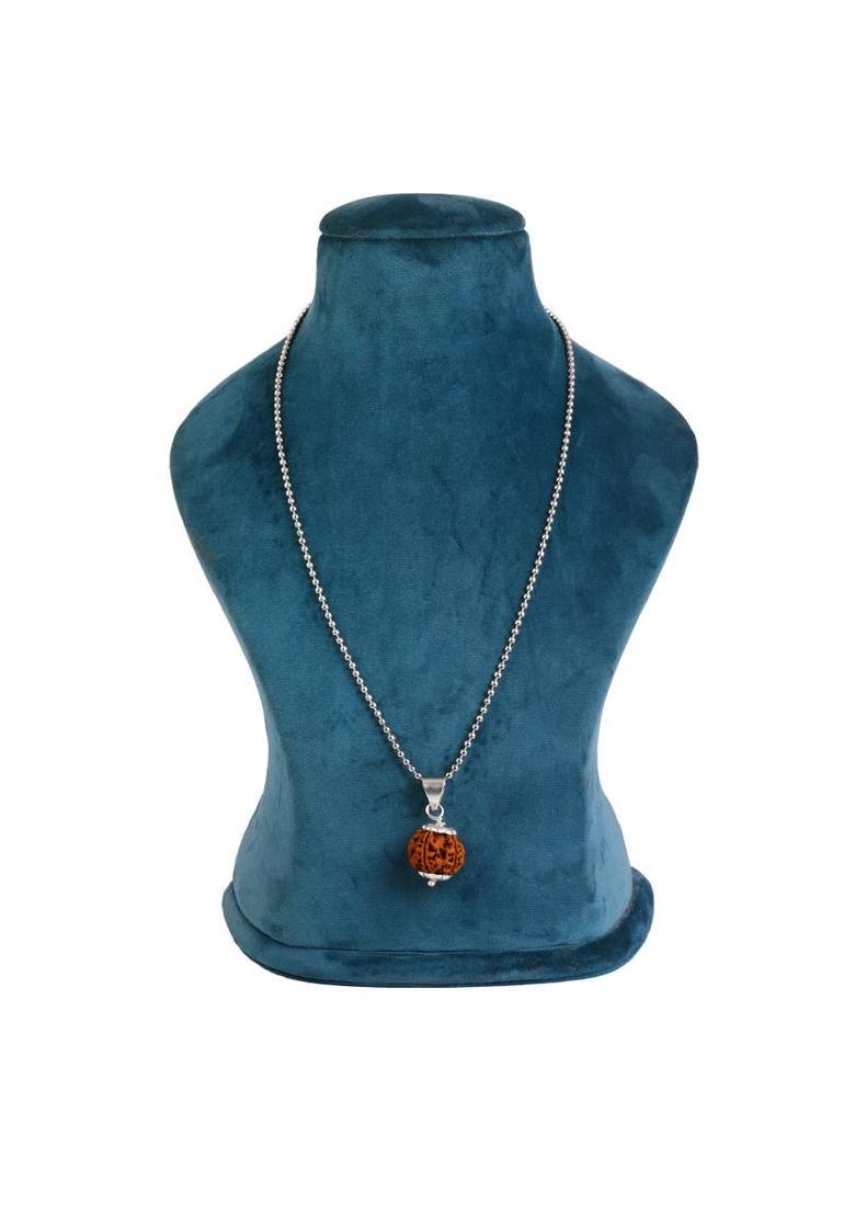 Astrodidi 6 Mukhi Rudraksha Nepali Natural Six Face Rudraksh With Chain NA, Rhodium Alloy Pendant - Indya
