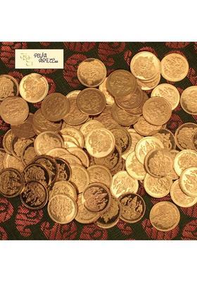 JDS PUJA ARTICLES JDS Puja Articles Brass Lakhsmi Kubera 108 Gold Plated Pooja Coins - Small Brass Yantra&nbsp;&nbsp;(Pack of 108)