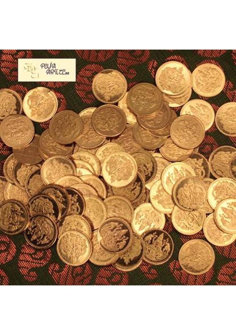 JDS PUJA ARTICLES JDS Puja Articles Brass Lakhsmi Kubera 108 Gold Plated Pooja Coins - Small Brass Yantra&nbsp;&nbsp;(Pack of 108) - Indya