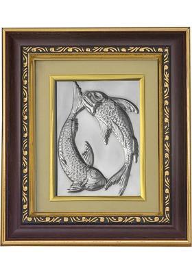 Pray Everyday Two Fish in Water Silver Plated Photo Frame Silver Plated Yantra&nbsp;&nbsp;(Pack of 1)