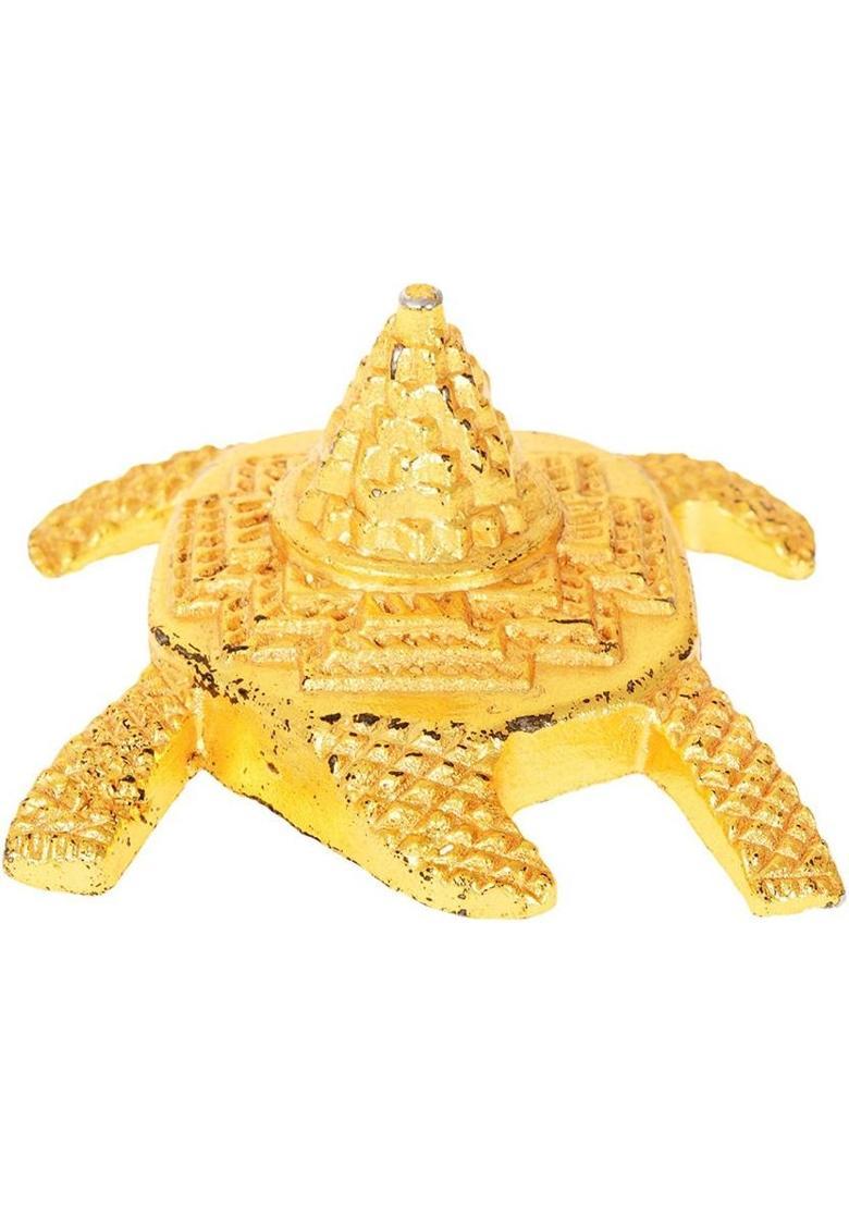 Kesar Zems Zinc Shree Yantra on Tortoise (7 cm x 6 cm x 3 cm, Gold) Plated Yantra - Indya