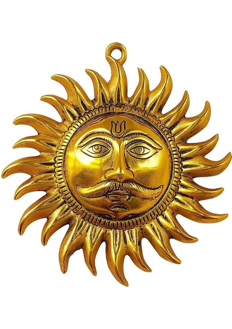 vrindavan shopi Brass Idol of Sun Face Wall Hanging for Positivity at Home & Office Brass Yantra&nbsp;&nbsp;(Pack of 1) - Indya