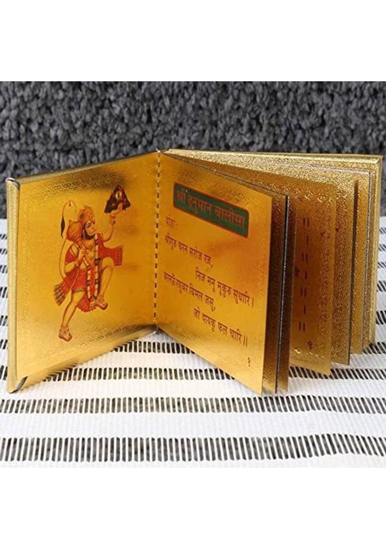 Jinali Gems Gold Plated Hanuman Chalisa Booklet Special,Size (8.3 x 6 x 1.1 CMS) Gold, Aluminium Yantra&nbsp;&nbsp;(Pack of 1) - Indya