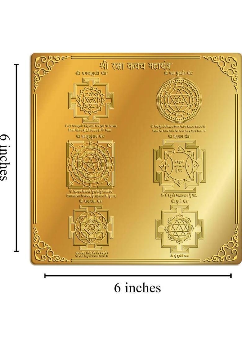 Rudra Centre Shree Raksha Kavach Maha Yantra in Brass Gold Finish 6 x 6 inches Brass Yantra - Indya